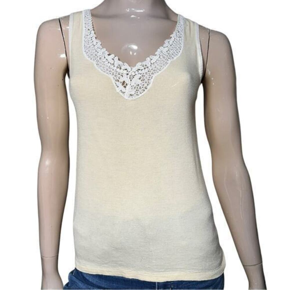 Manufat Women’s Size 4 L Ivory Cream White Lace Trim Wool Silk Blend Tank Top